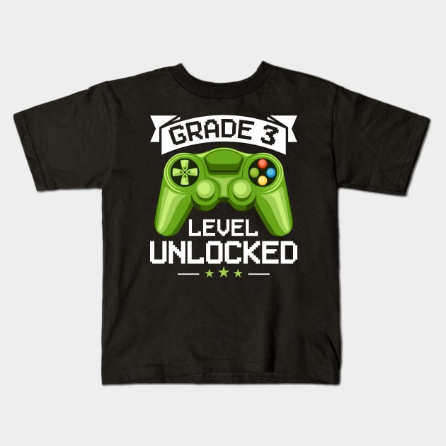 Grade 3 Level Unlocked Video gamer 3rd Grade Pupil Kids T-Shirt by ArtedPool